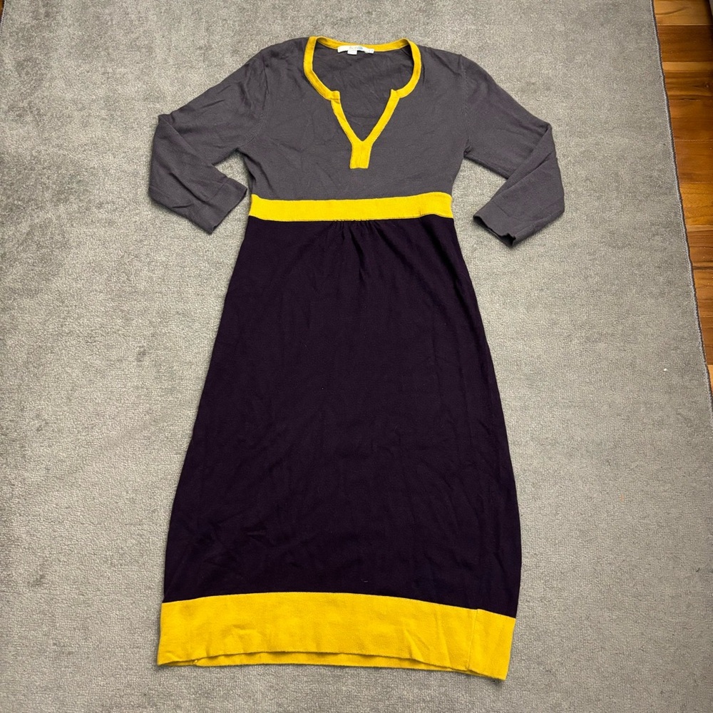 Boden Grey Navy and Yellow Midi Dress